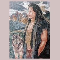 Mosaik Indianer mit Hund