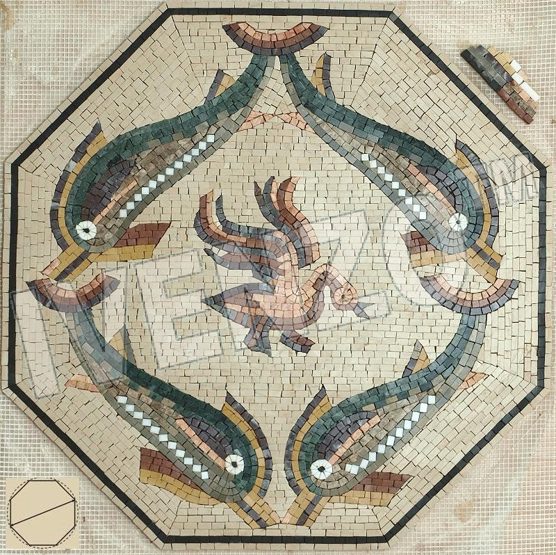 Mosaik AK002 Delfine mit Schwan