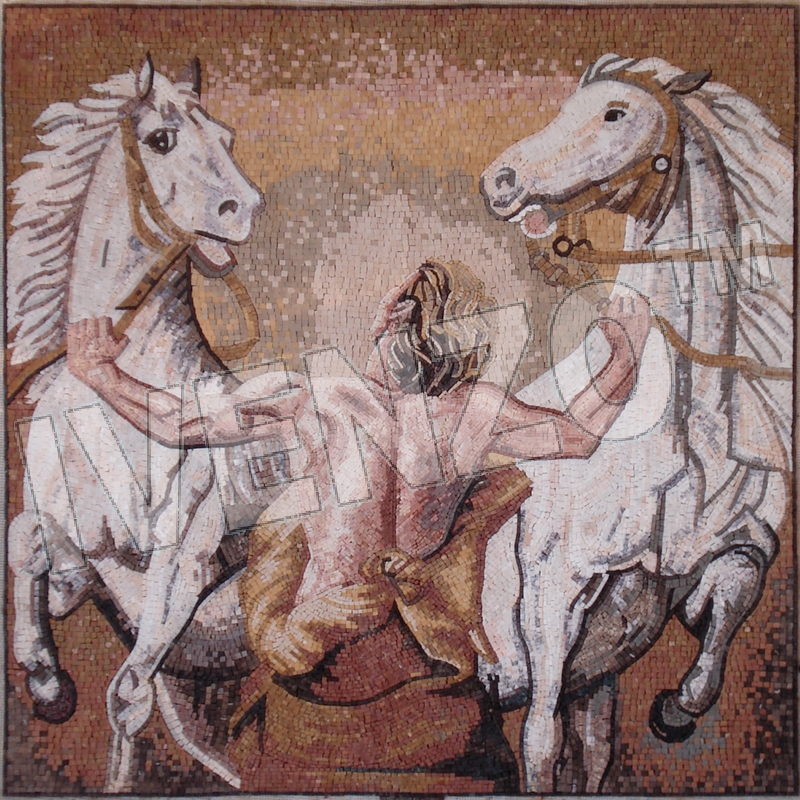 Mosaik FK109 Mann mit Pferden